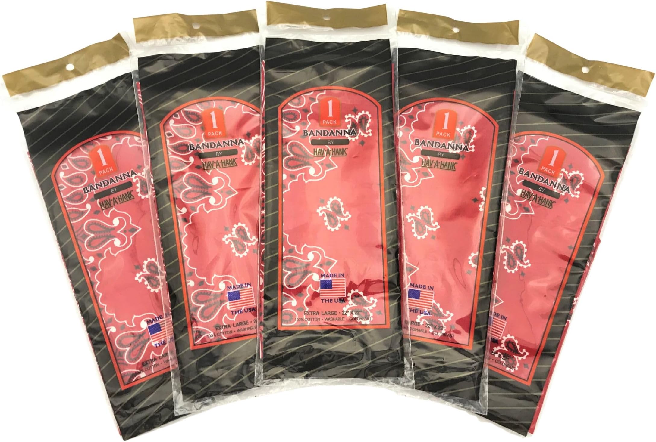 HAV-A-HANK Genuine MADE IN USA Bandanna 22 in Extra Large Bandana [5 Pack] (Red)