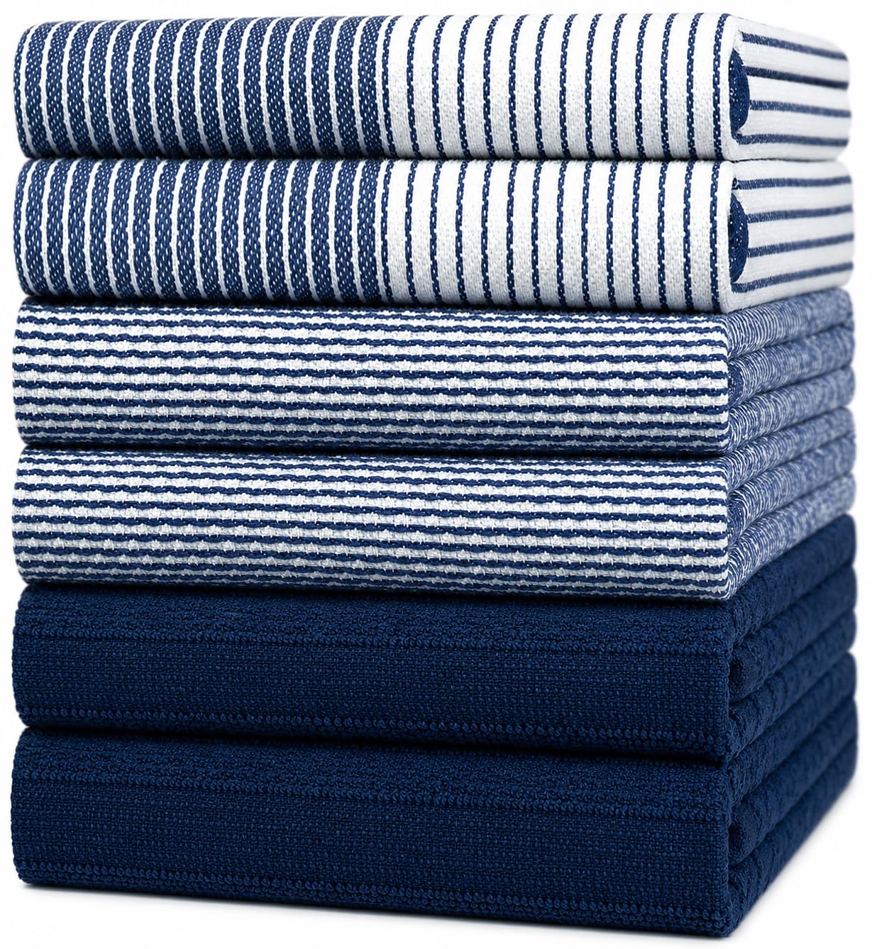 Bumble Kitchen Lot de 6 torchons à Vaisselle en Coton filé à l'anneau Doux et Durable avec 3 Textures différentes Bleu Taille XL 50 x 70 cm