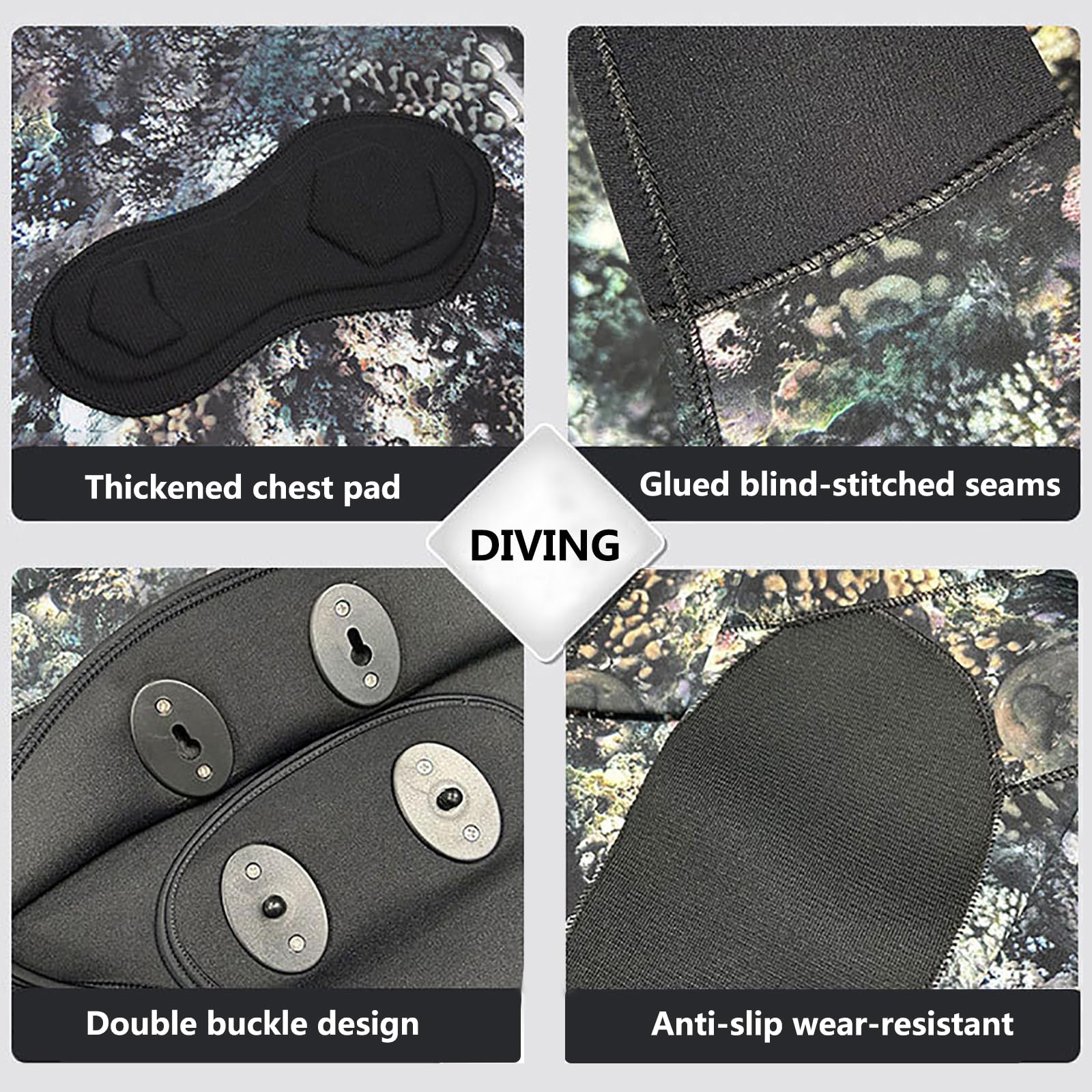 Muta da pesca subacquea in neoprene da 7 mm per uomo, mimetica divisa con cappuccio, imbottitura sul petto per apnea, snorkeling e immersioni in acqua fredda