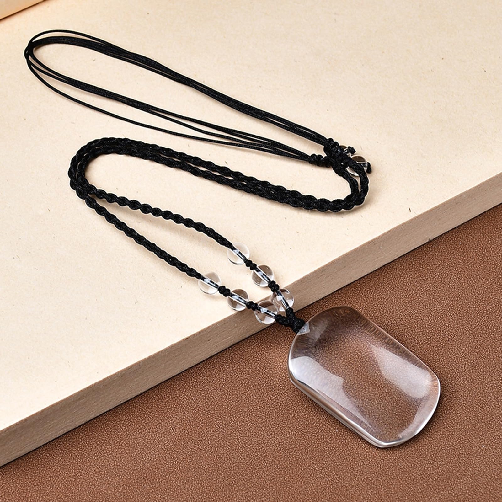 Collar con Colgante Rectangular de Cuarzo Transparente Natural – Collar de Piedra de Cristal para Mujeres y Hombres, joyería de Cuarzo Reiki para protección,40.5 * 26.4 * 8.7mm