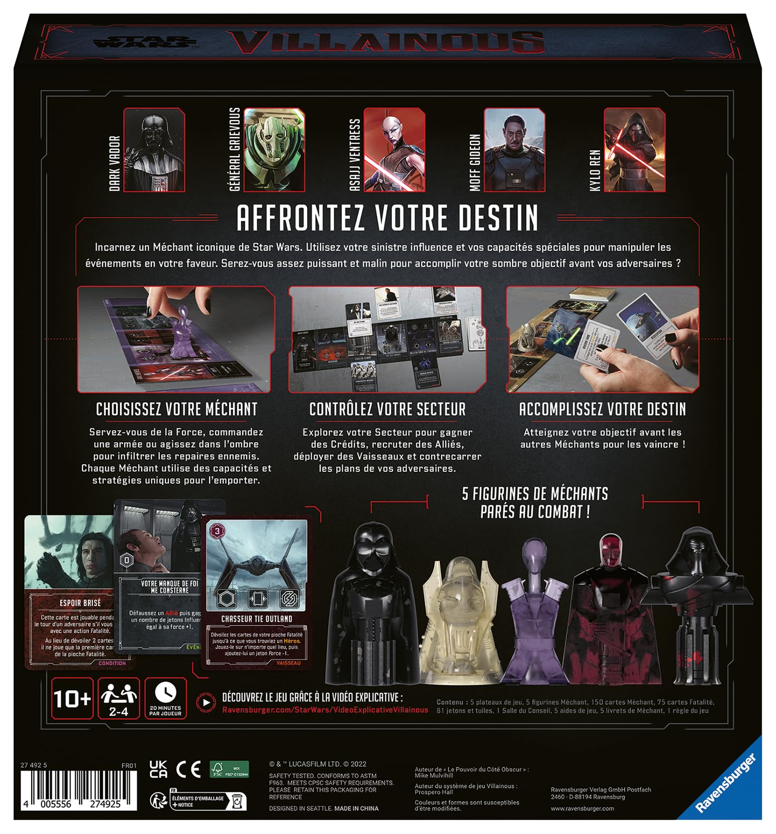 Ravensburger Star Wars Villainous - El Poder del Lado Oscuro. - Juego de Estrategia - 2 a 4 Jugadores Desde 10 años - 27492 - Versión Francesa, Juego básico.