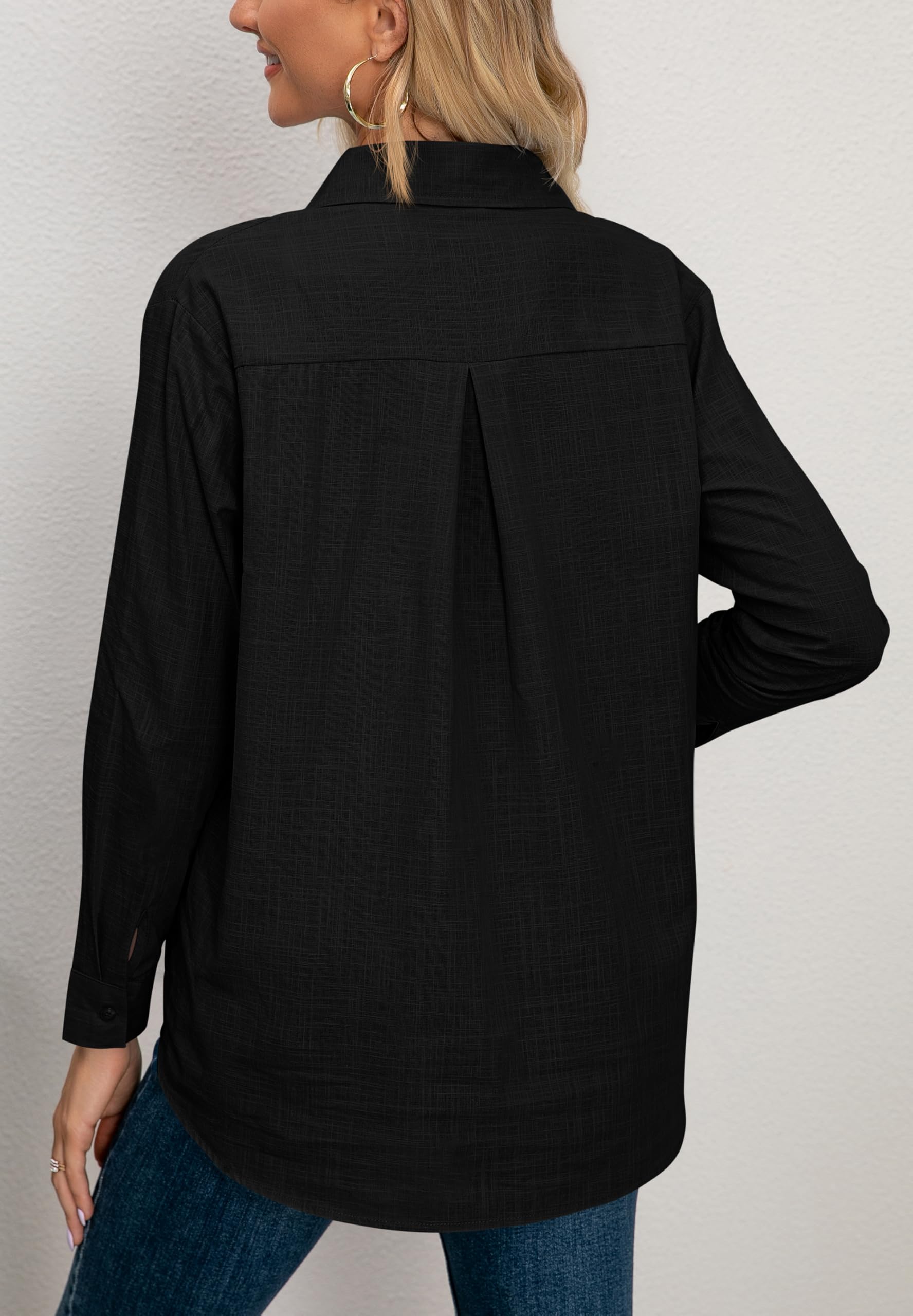 NONSAR Camicetta da donna, elegante, con colletto, in cotone, a maniche lunghe, casual, casual