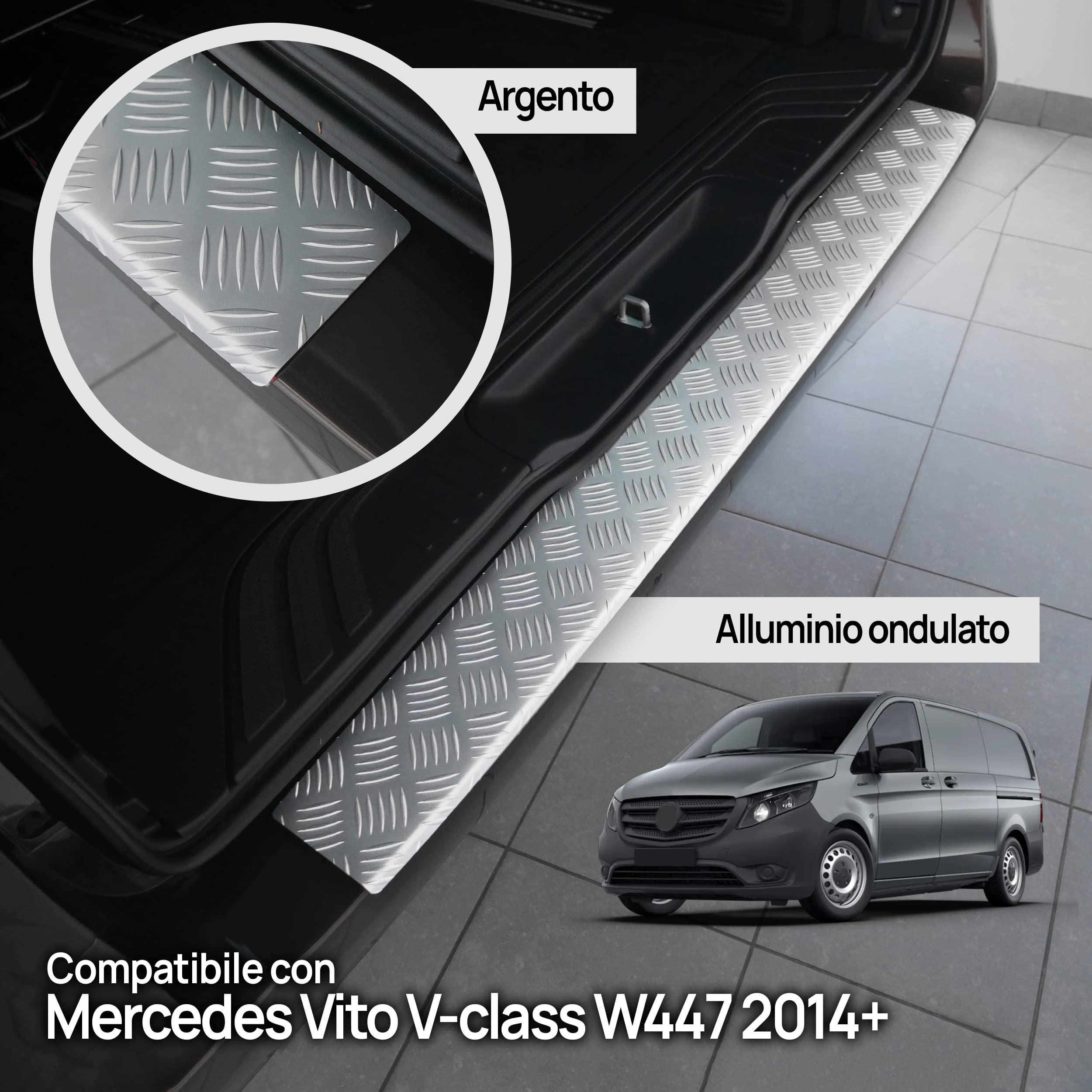 CHROMEMASTER | Protezione paraurti | Compatibile con Mercedes Vito V-Class W447 2014 ; alluminio scanalato; la nostra striscia protettiva protegge il paraurti posteriore dai graffi