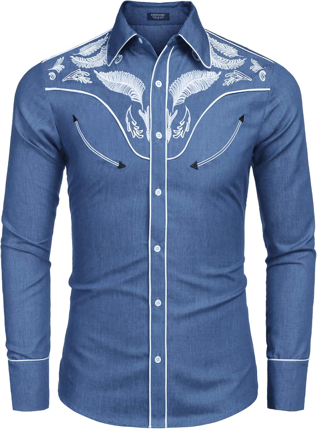 COOFANDY Men's Mexican Shirts Cowboy Jacket Long Sleeve Cotton Shirt Slim Fit