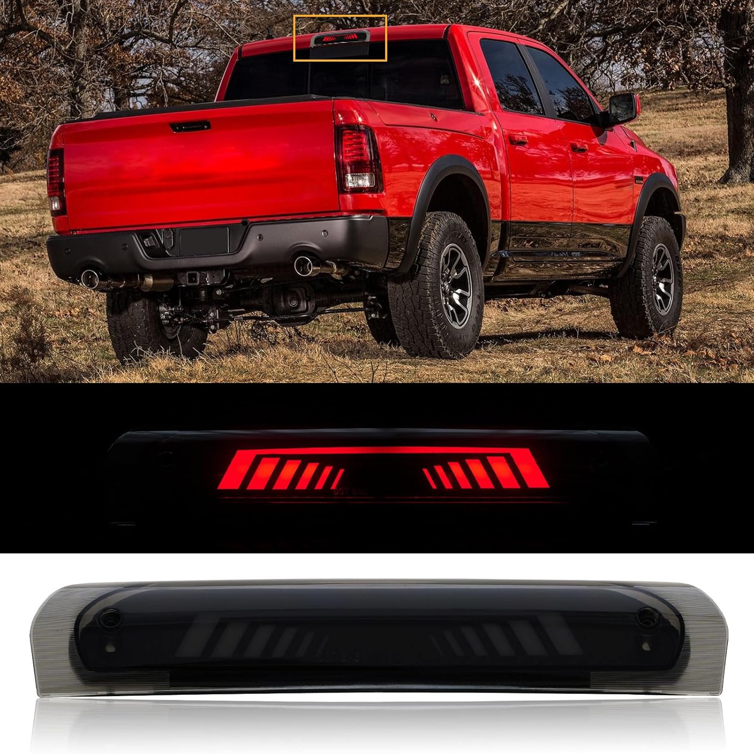 CMVT Auto Tercera tercera luz de freno para Dodge Ram 1500 2003-2009 Dodge Ram 2500 3500 TIME TUNNEL secuencial LED de montaje alto 2003 2004 2005