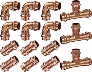 1/2-inch copper press fittings kit with couplings, elbows, and tees