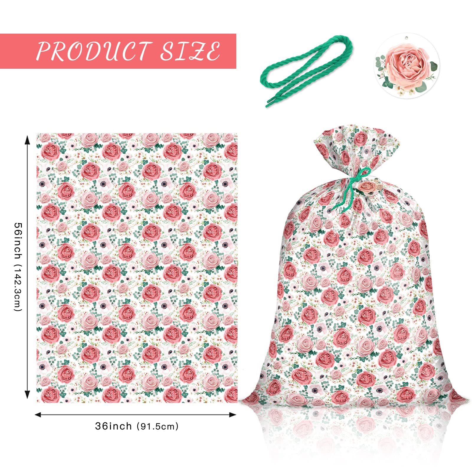 WRAPAHOLIC 56" Large Plastic Gift Bag - Pink Floral Jumbo Bike Bag Gift Wrap for Birthdays, Mother's Day, Wedding, Baby Shower, Parties, or Any Occasion - 56" H x 36" W