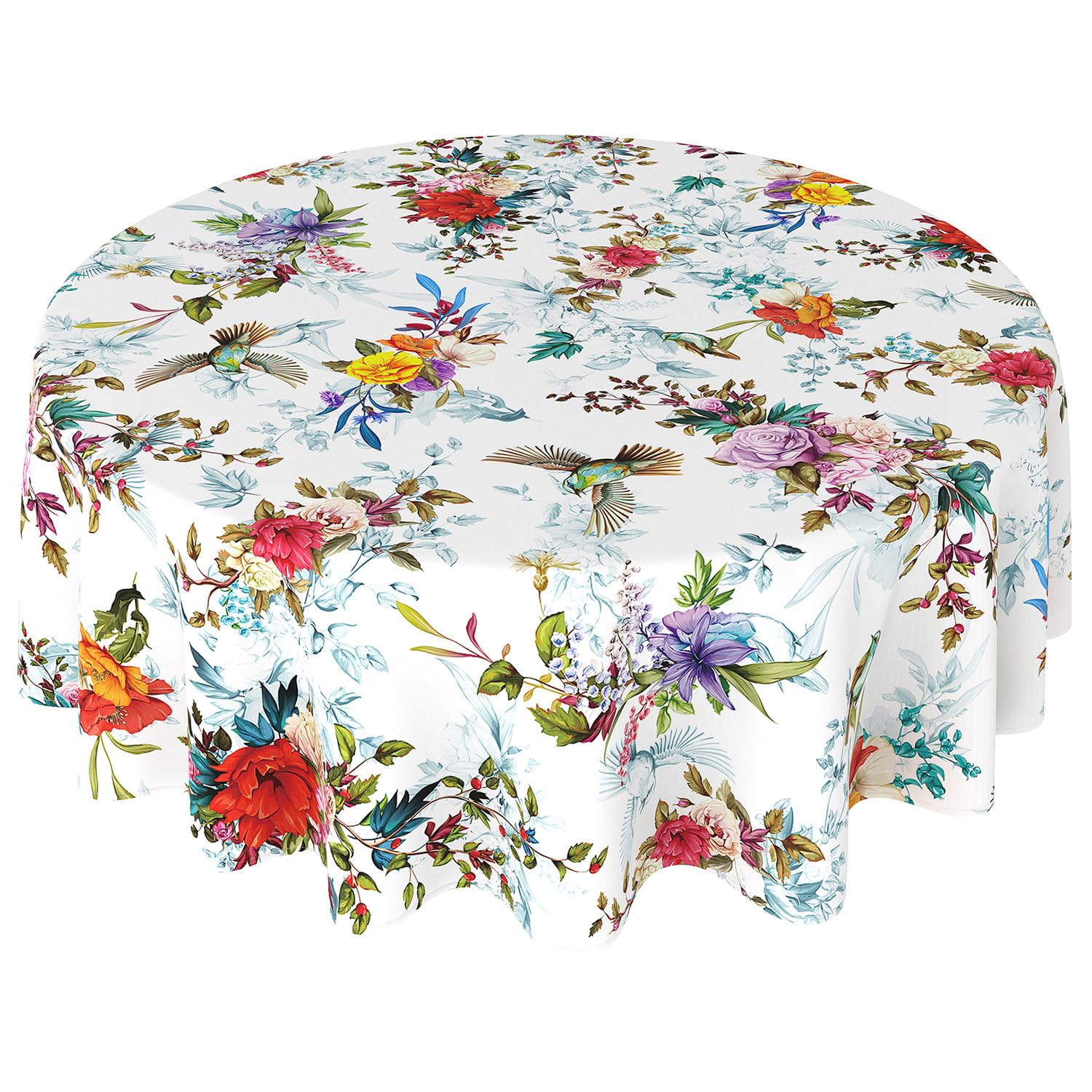 ZORKET Spring Summer Floral Tablecloth Round 60 Inch, Outdoor Tablecloth Vintage Birds Flower Round Table Cloth Cover Decor for Dinner Party Picnic