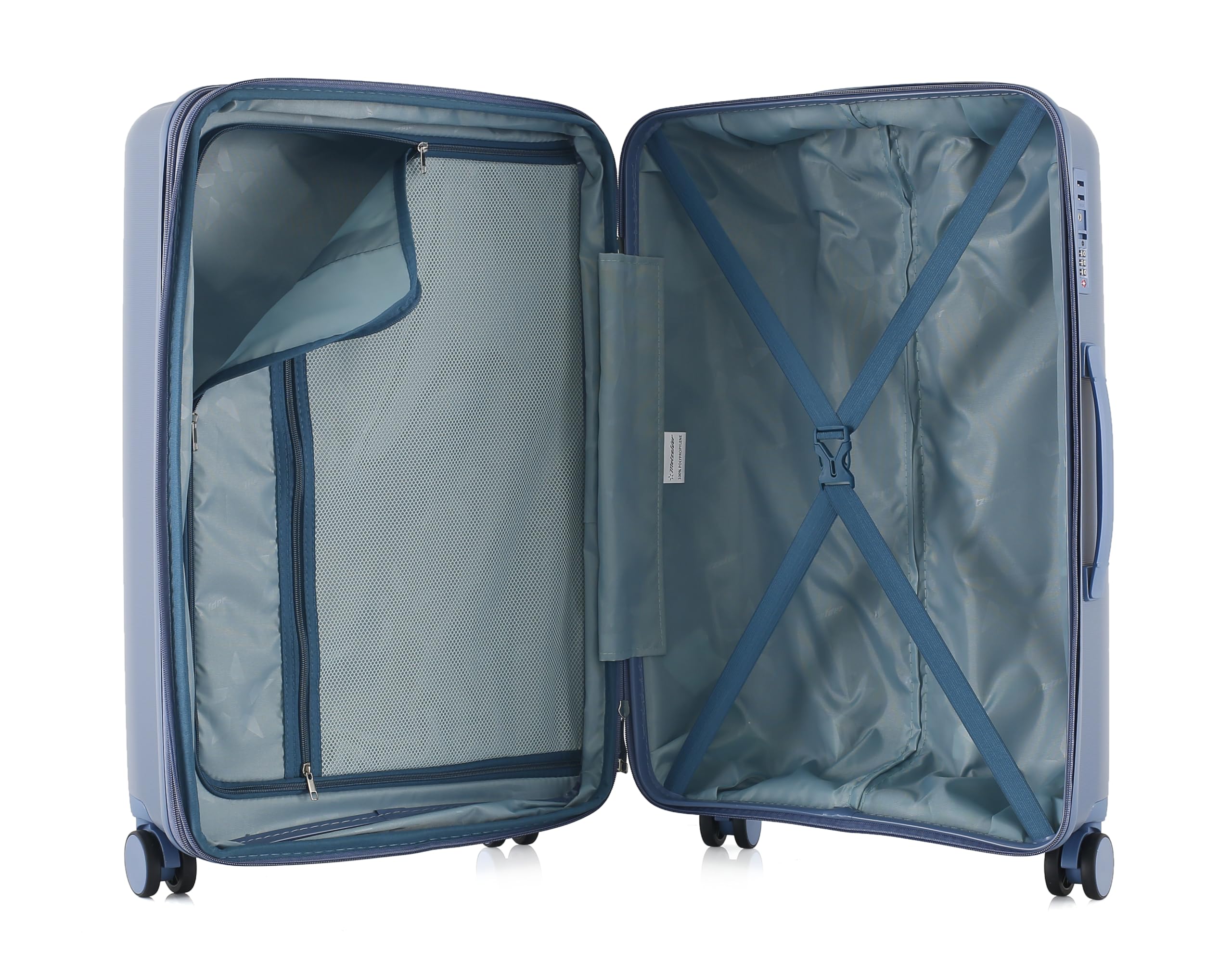 METZELDER Valise Rigide Victoria Coque Incassable 100% Polypropylène, Serrure TSA, avec Souflet Extension Garantie 2 Ans (Bleu (Denim), L (Large) - 113L- 76x52x33cm - 4.4kg)
