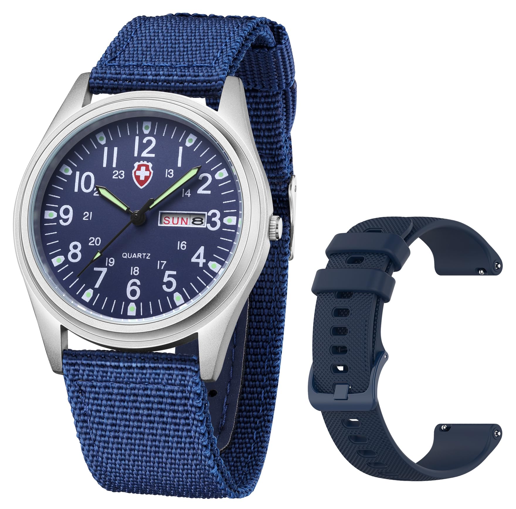 Unisex Military Watches Sport Textile Nylon Strap Stylish Men Watch Luminous Fashion Watches Analog Display Quartz Waterproof Casual Wristwatch