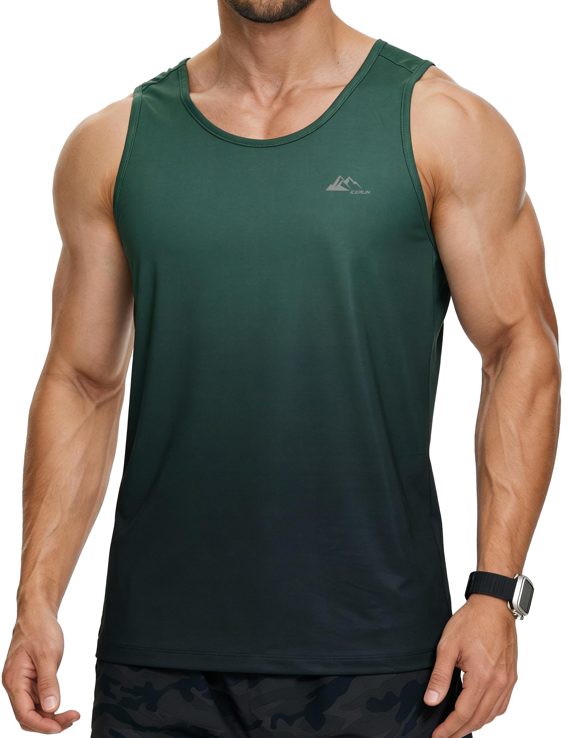 EZRUN Mens Quick Dry Tank Top UPF 50 Summer Workout Muscle Sleeveless Shirts for Swim Beach Gym Bodybuilding
