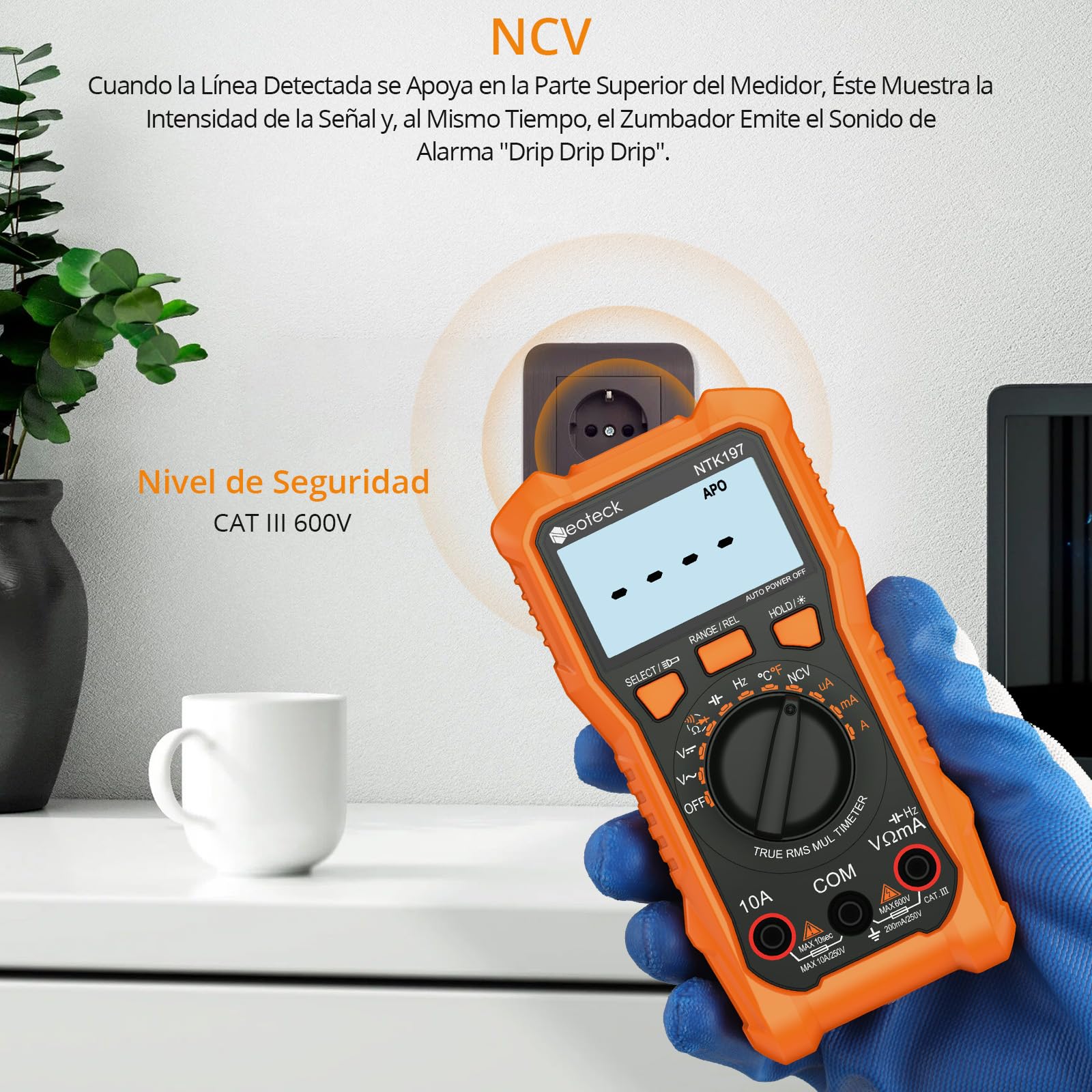 Neoteck Multimetro Digital 2000 Conteos Polímetro Tester Electricista para Corriente CA/CC Tensión Resistencia Capacitancia NCV FrecuenciaTemperatura con Pinza de Cocodrilo