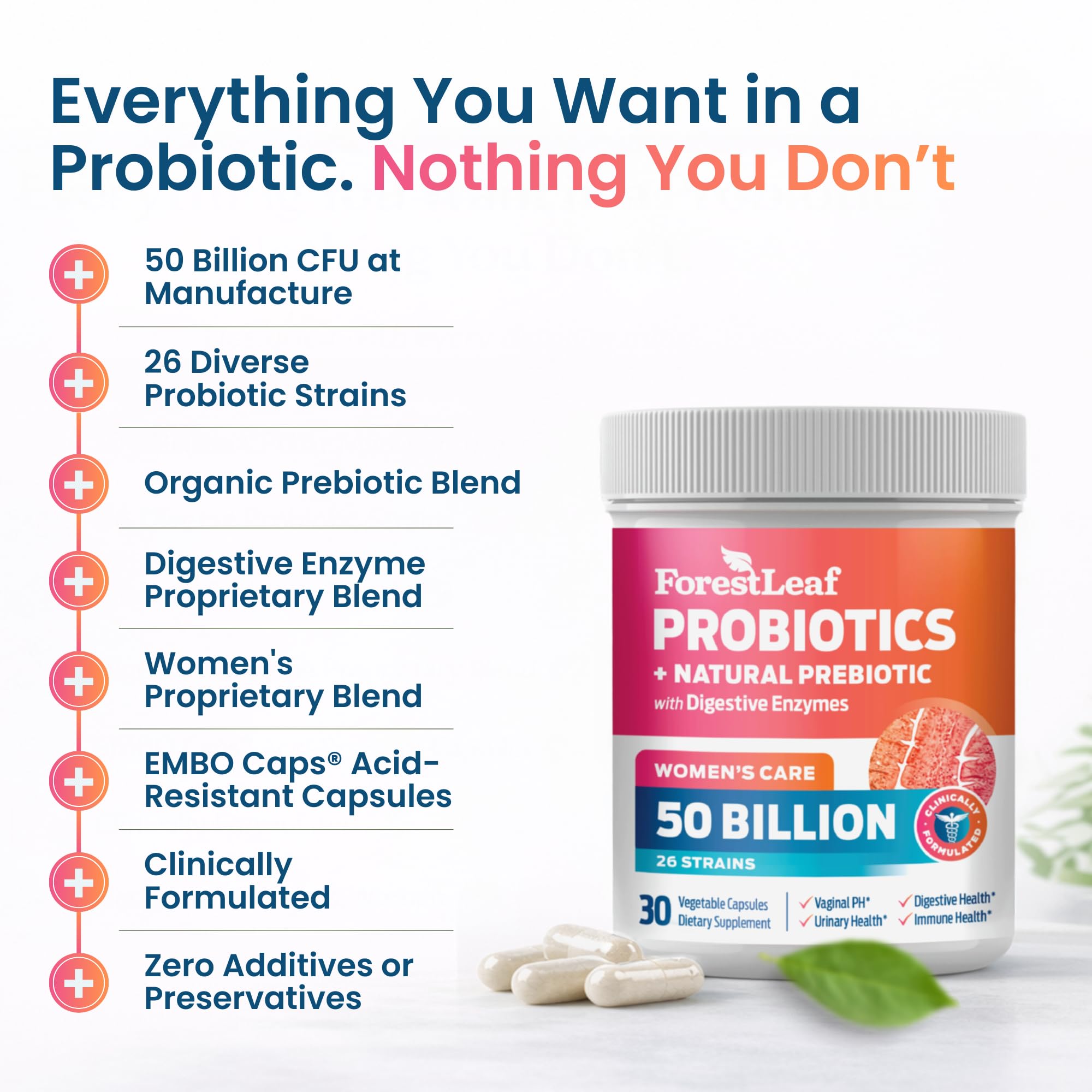 Probiotics for Women, 50 Billion CFU, 26 Unique Strains, Women's Probiotic and Prebiotics Support Digestive Health, w/ Cranberry, Hibiscus & D-Mannose for Vaginal PH Balance, Urinary, Gut (30 Caps) — Amazon image 6