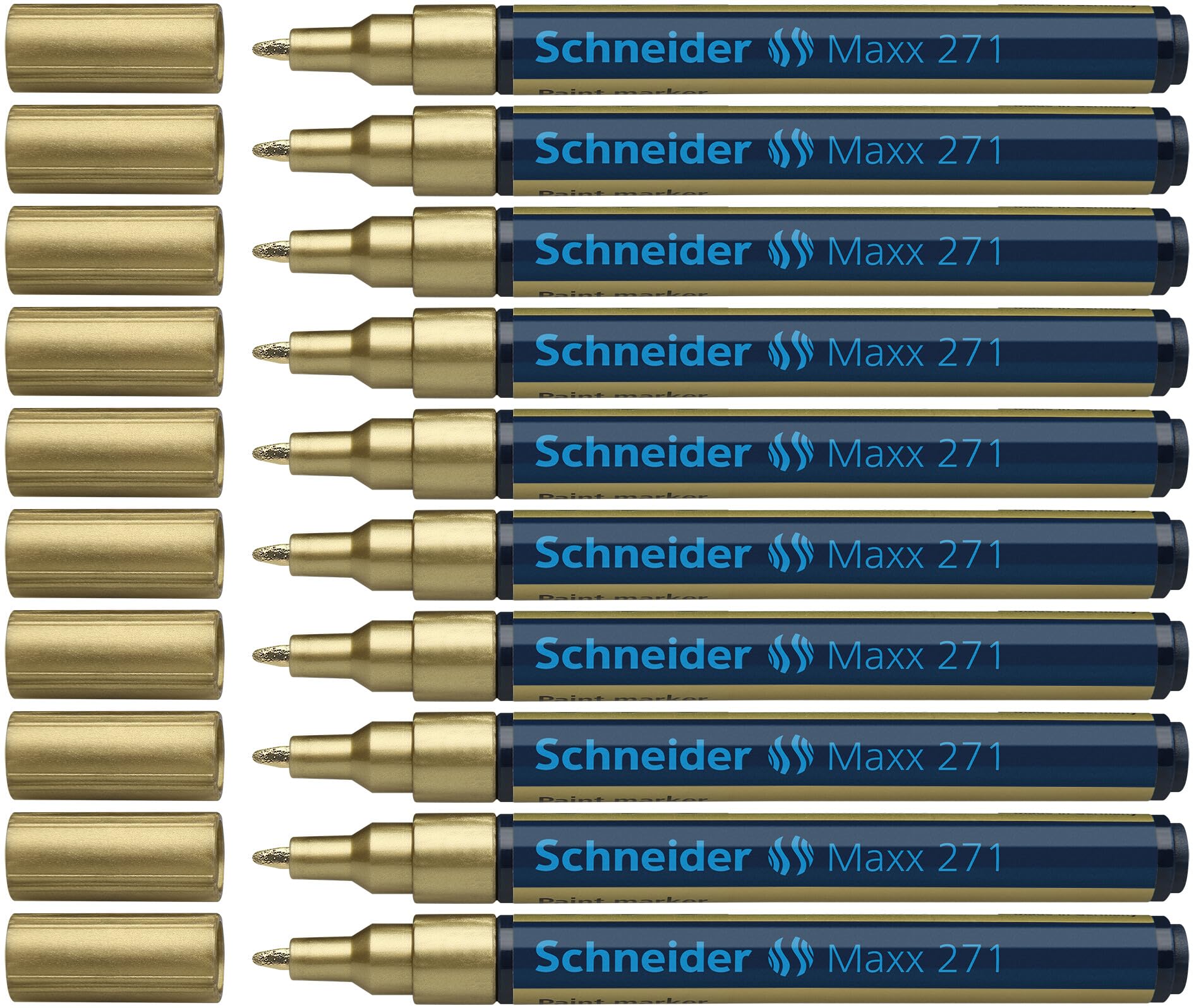 Schneider Maxx 271 - Rotuladores para pintura y decoración (10 unidades, punta redonda, tinta dorada)