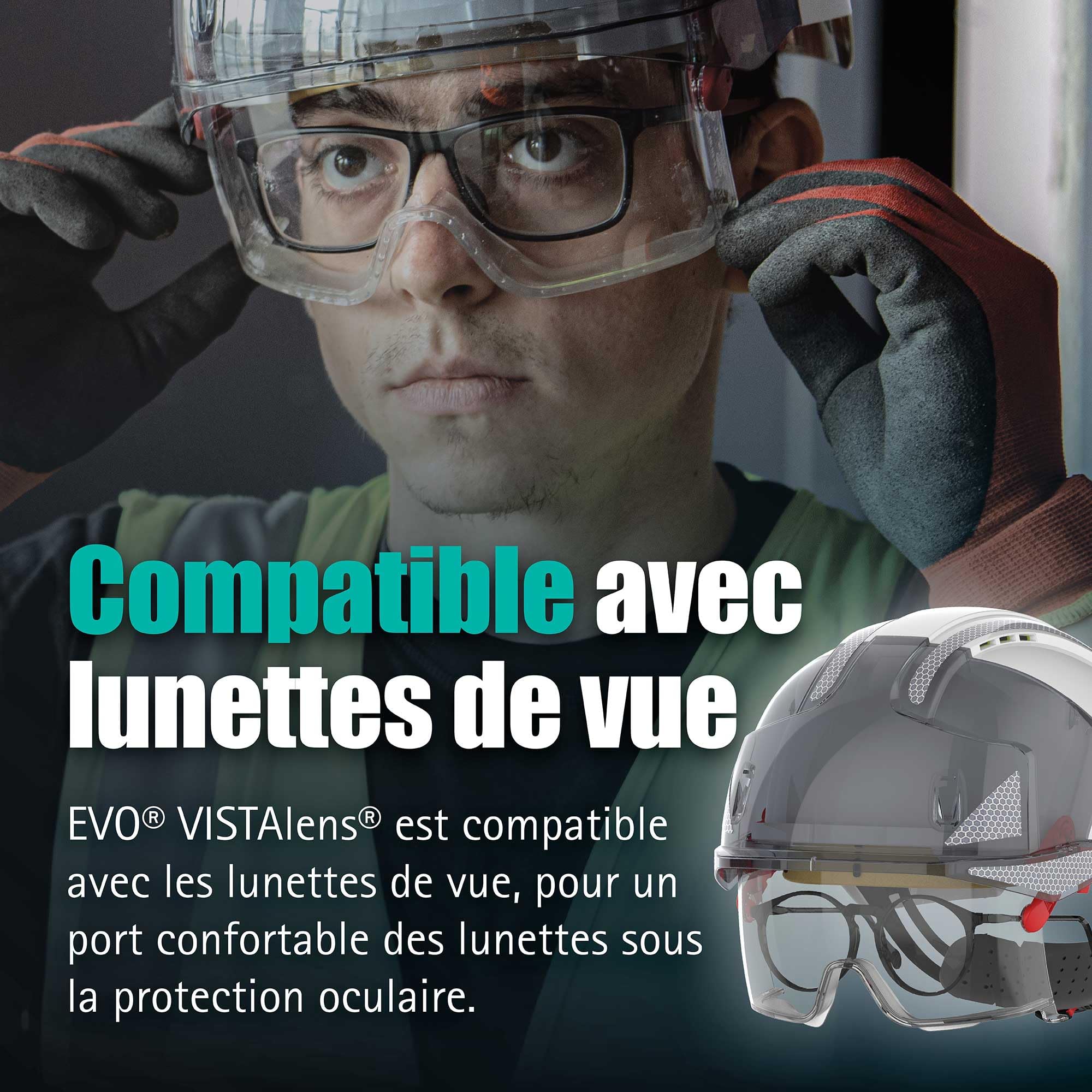 JSP Evo VISTALENS Casque de sécurité avec Lunettes intégrées - Aéré - Blanc/Fumé - Casque Chantier avec visière de Protection pour démolition, Industrie & travaux Routiers - en 397