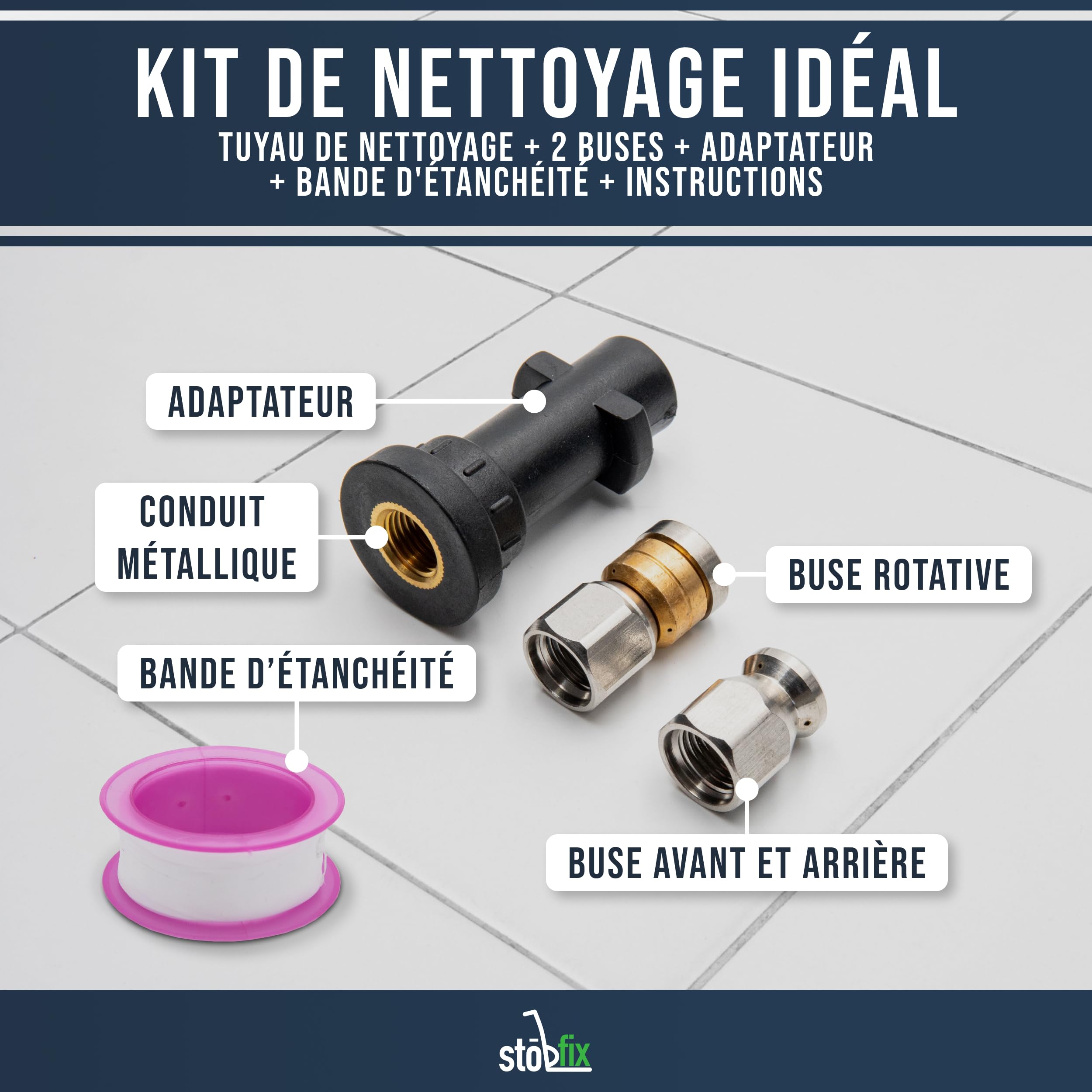 Set de tuyau de nettoyage de 30 m pour nettoyeur haute pression Kärcher K2, K3, K4, K5, K6, K7 comprenant 2 buses et adaptateur, déboucheur, tuyau, nettoyeur à pression, 180 bar