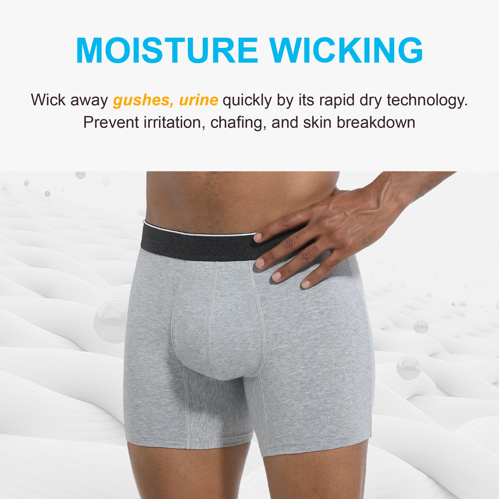 Calzoncillos tipo bóxer lavables para incontinencia para hombre, a prueba de fugas, protección contra fugas de vejiga, absorción instantánea, 60 ml (gris, XXL)