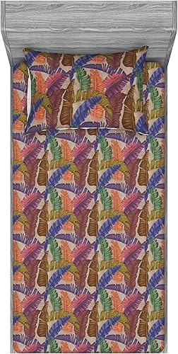 Miniatura 50 de Ambesonne Geometric Fitted Sheet & Pillow Sham Set, Minimalist Vibe Retro Pattern of Waves and Circles Scandinavian, Decorative Printed 3 Piece Pale