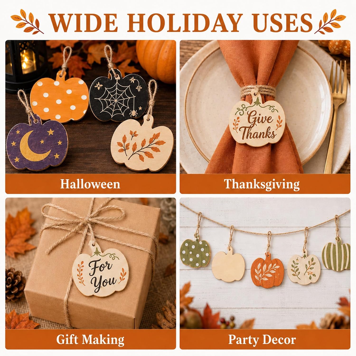 MAQIHAN Wooden Pumpkin Craft Kit 30 Pcs - Unfinished Fall Halloween Decor