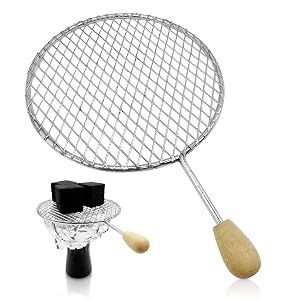 Portable Hookah Charcoal Holder 10cm Stainless Steel Coal Net Web Shisha Bowl Head Accessories with Wood Handle 3