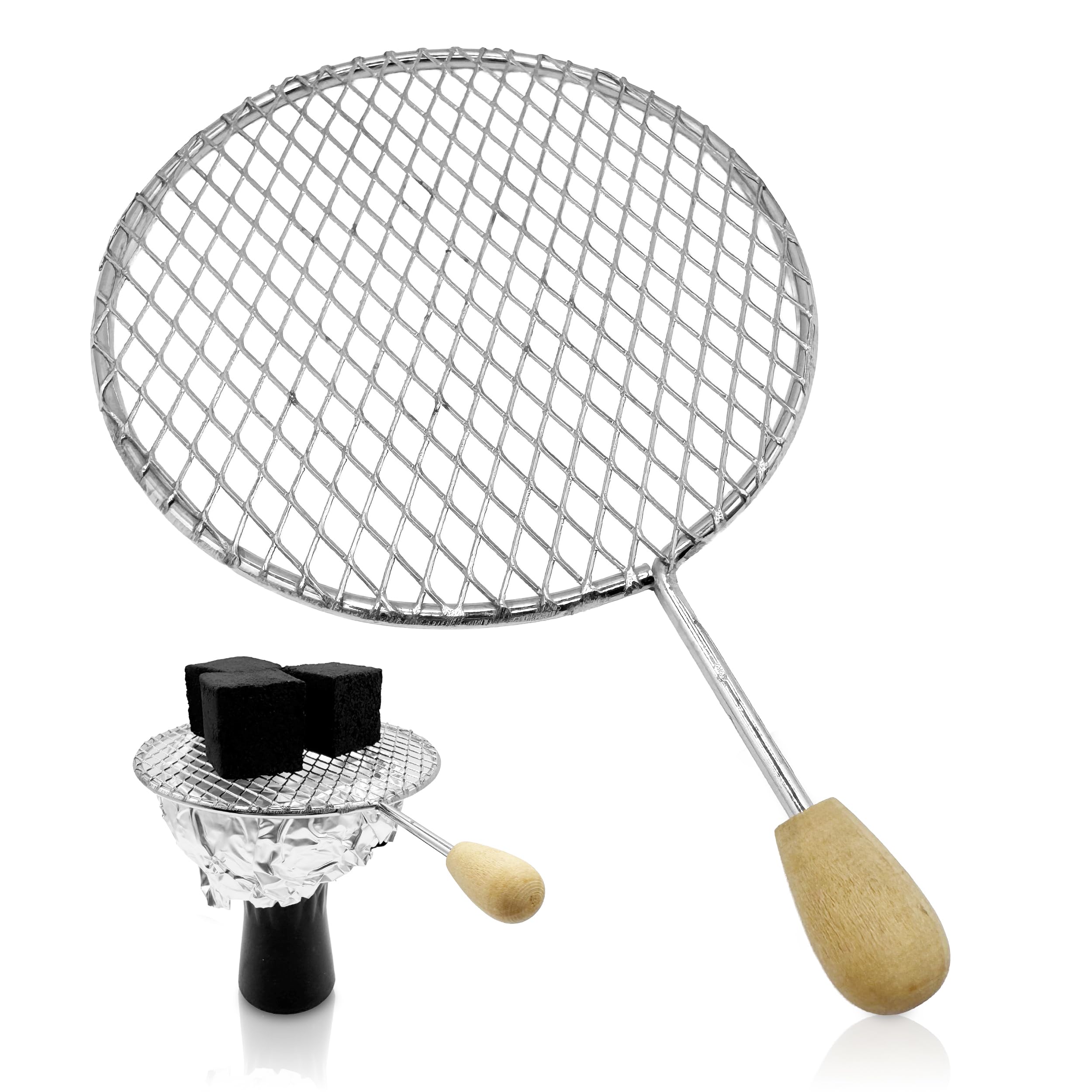 Portable Hookah Charcoal Holder 10cm Stainless Steel Coal Net Web Shisha Bowl Head Accessories with Wood Handle 3