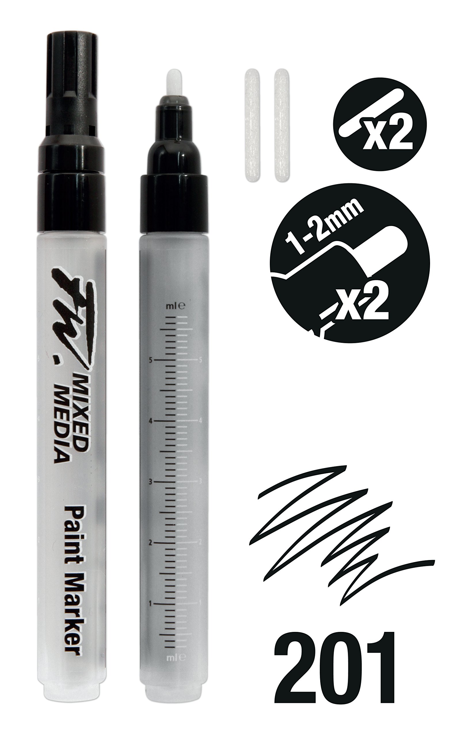Daler Rowney : FW Mixed Media Paint Marker : Round 1-2mm : Pack of 2 & Nibs