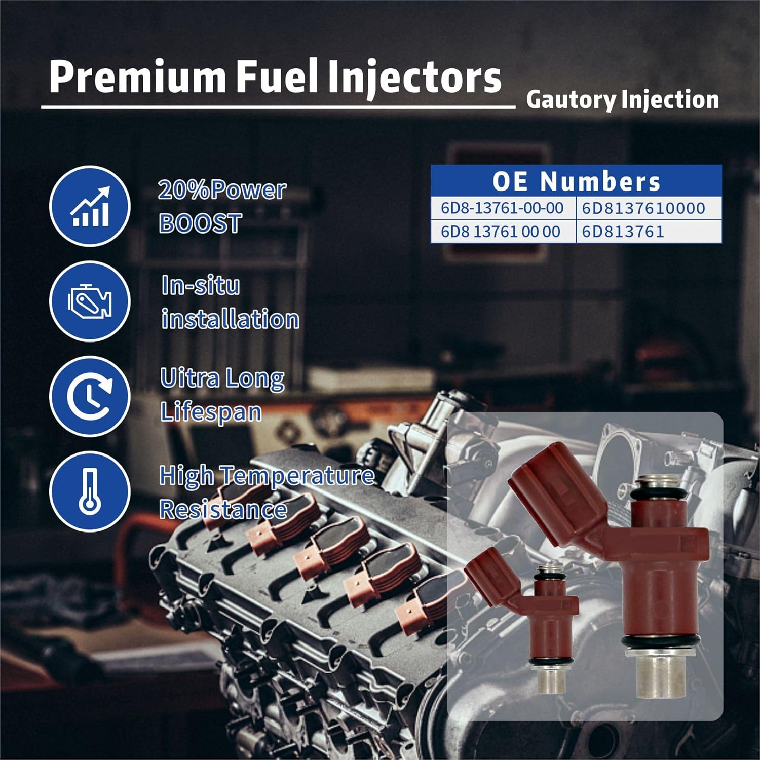 Fuel Injectors Compatible with Yamaha 80 BEL 75HP 90 HP 4 Stroke Replaces 6D8-13761-00-00