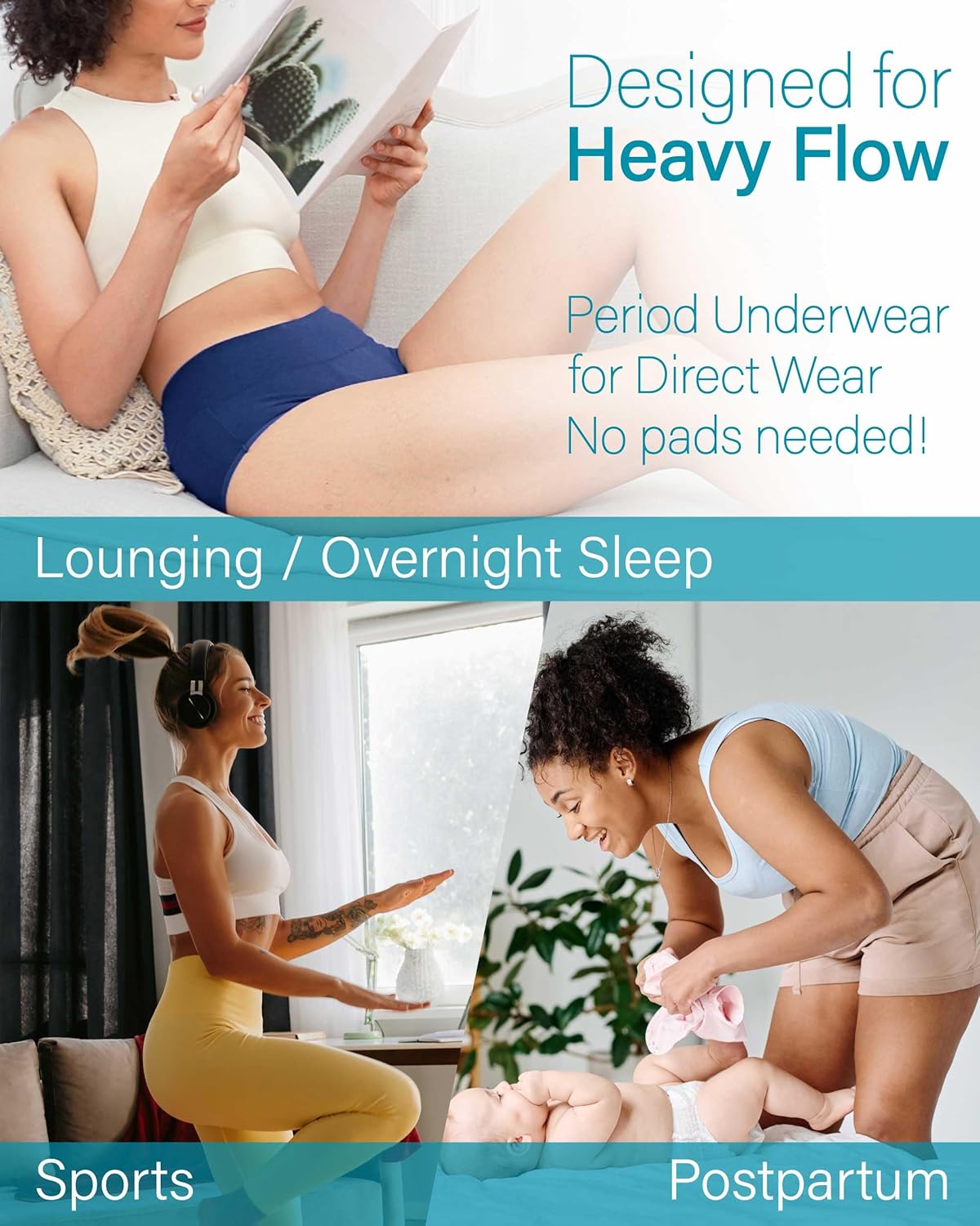Neione Women Period Underwear Heavy Flow High-Waisted Cotton Postpartum Panties Menstrual Briefs Holds 5 Tampons - Image 6