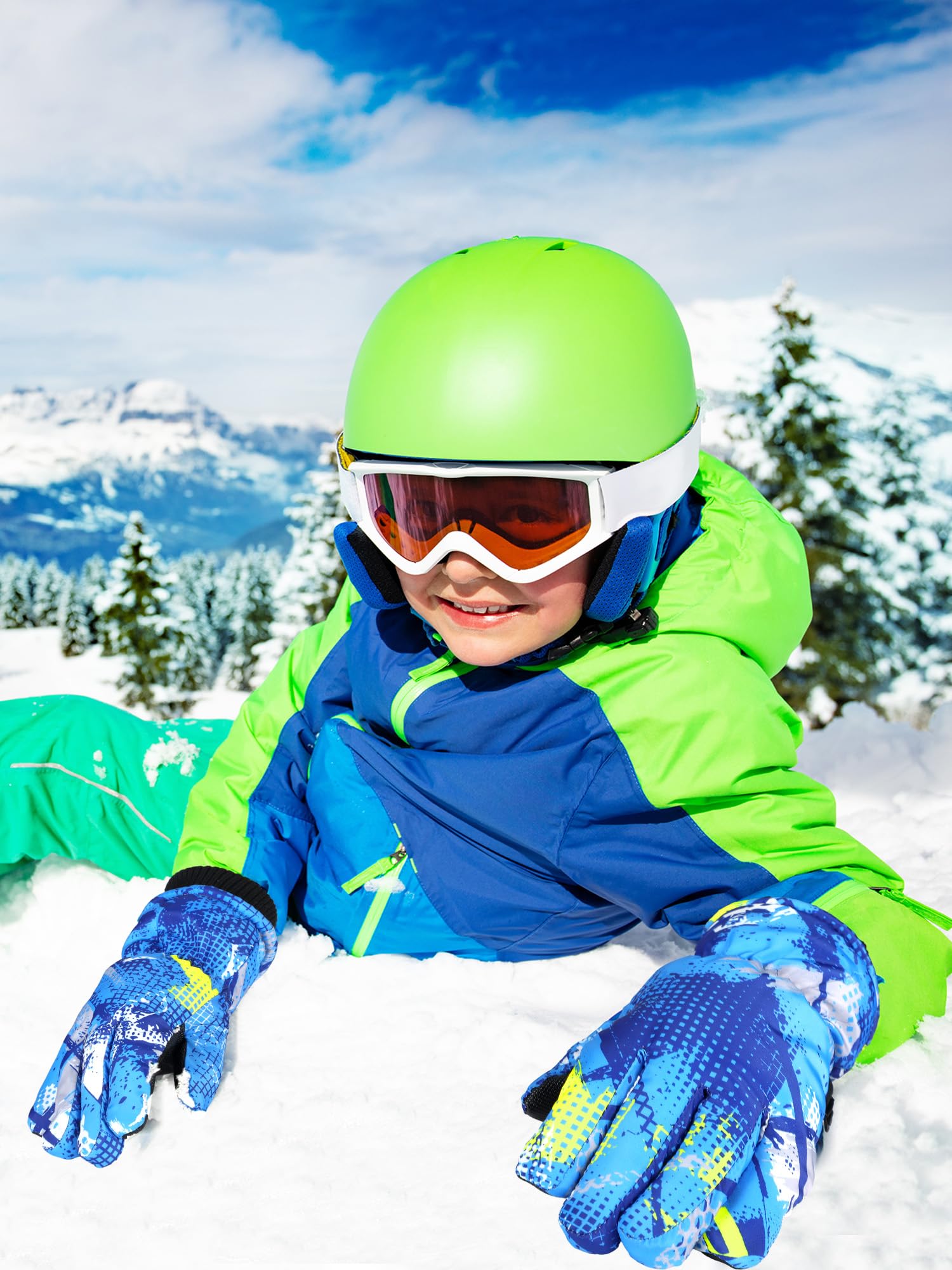 Bencailor 6 Paar Kinder Winter Handschuhe wasserdichte Kinder Ski Handschuhe Winddichte Warme Schnee Handschuhe für Kinder Jungen Mädchen (Rot, Blau, Rosa, Grau, Grün, Schwarz, 3–6 Jahre)