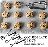 Vista 6 de Yinder Juego de 4 cucharadas de galletas para helado, cucharas de galletas para hornear, incluye 1/2/3/4 cucharadas de acero inoxidable