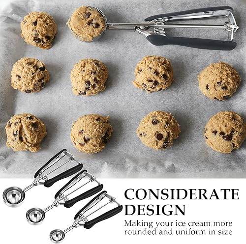 Miniatura 6 de Yinder Juego de 4 cucharadas de galletas para helado, cucharas de galletas para hornear, incluye 1234 cucharadas de acero inoxidable con liberación