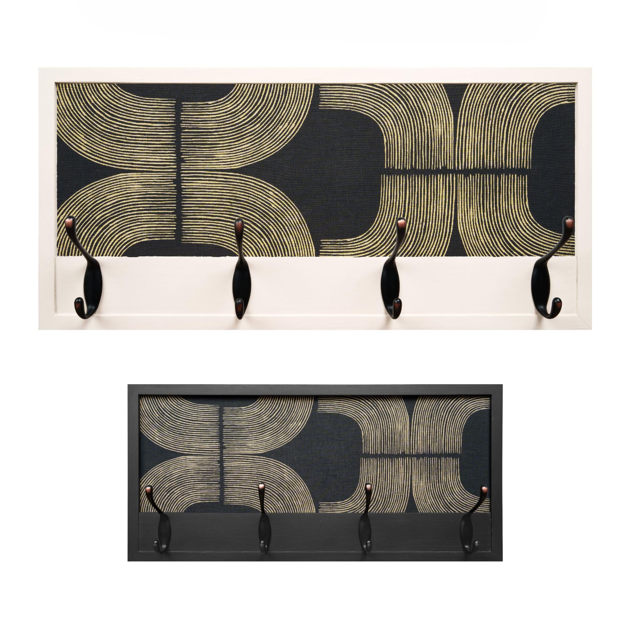 Perchero Pared Madera 52x25cm Mid-century Blanco 4 Ganchos | Hecho en España. 4 ganchos dobles (8 colgadores) para ropa y abrigos. Ideal para entrada, salón u oficina.