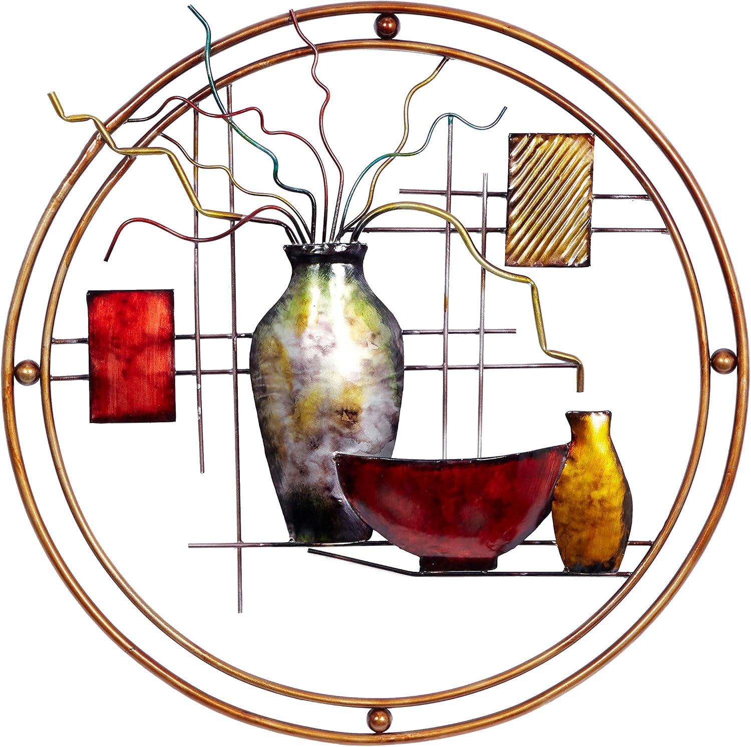 Deco 79 Metal Abstract Wall Decor with Vase Details, 24" x 22" x 1", Multi Colored