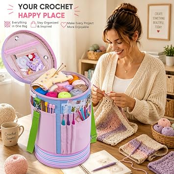 Canvas Yarn Storage Organizer with Removable Dividers, Crochet&Knitting Bag
