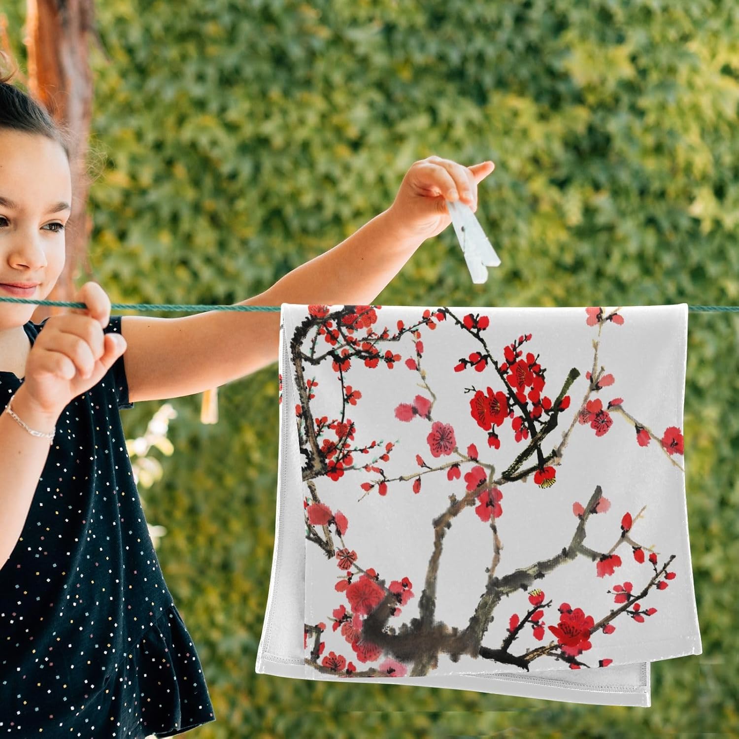 2 Pack Red Cherry Blossom Hand Towels,Microfiber Absorbent Asian Japanese Flower Watercolor Ink Bathroom Towels,Quick Drying Kitchen Towels,Hand Towels for Bathroom,Shower,Guest,Face 14"x28" - Image 4