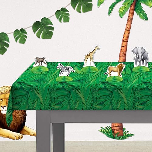 Miniatura 5 de Beistle Mantel de hoja de palma, 54 x 108 pulgadas, 2 piezas – Mantel de plástico, decoraciones de fiesta hawaiana, mantel tropical, mantel de