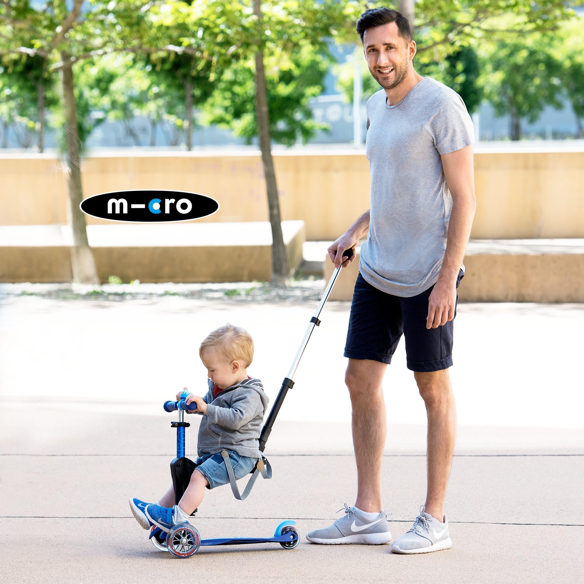 Micro® | Mini 3en1 Deluxe Plus LED Patinete con Asiento 3 Ruedas | Patinete Evolutivo | Asiento + Reposapiés + Bastón de Empuje | Ruedas con iluminación LED | 1-5 Años | Niños y Niñas
