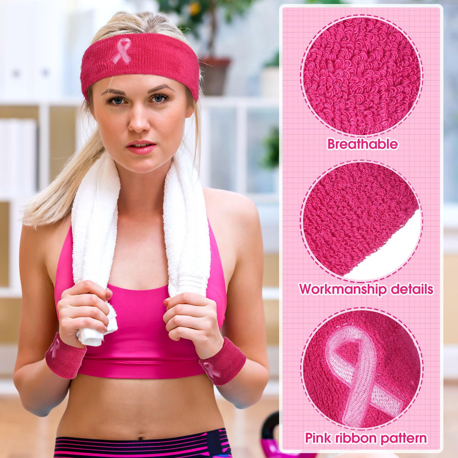 7 Stück Brustkrebs Bewusstsein Stirnbänder - Pink Ribbon Haarbänder Für Yoga & Sport