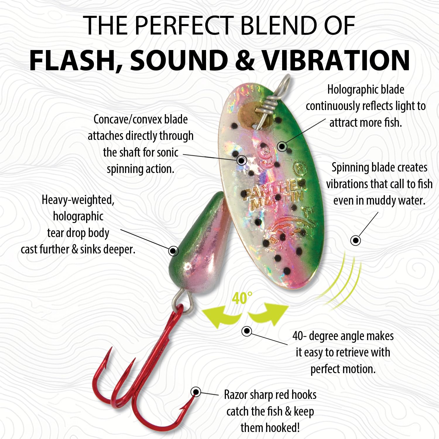 Panther Martin PMHRH_6_RTH Classic Red Hooks Teardrop Spinners Fishing Lure - Rainbow Trout Holographic - 6 (1/4 oz)