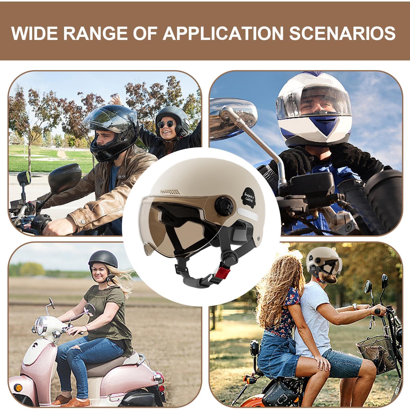 Retro Open Jet Motorcycle Helmet DOT/ECE Approved Half Helmet With Sun Visor Scooter Moped Helmet Cruiser Men's Women's 3/4 Open Face Motorcycle Helmet C,M(57~58CM