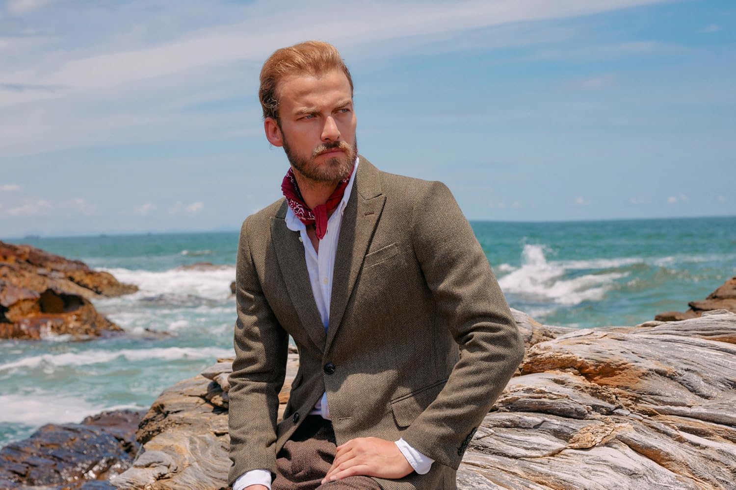 PJ PAUL JONES Men Tweed Blazer Wool Herringbone Sport Coat Jacket Vintage Blazers Suit Jackets - Image 4