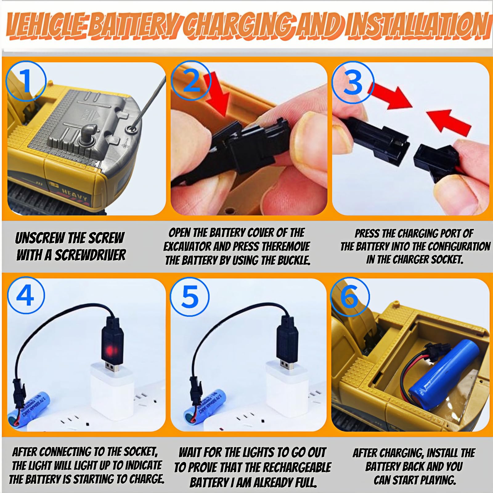 1:24 Scala 6 Canali Escavatore Telecomandato per Bambini, Escavatori Radiocomandato,Escavatore Idraulico per Ragazzi con luci,demo a un tocco, Sand Digger Regali per Bambini dai 4-7 Anni.