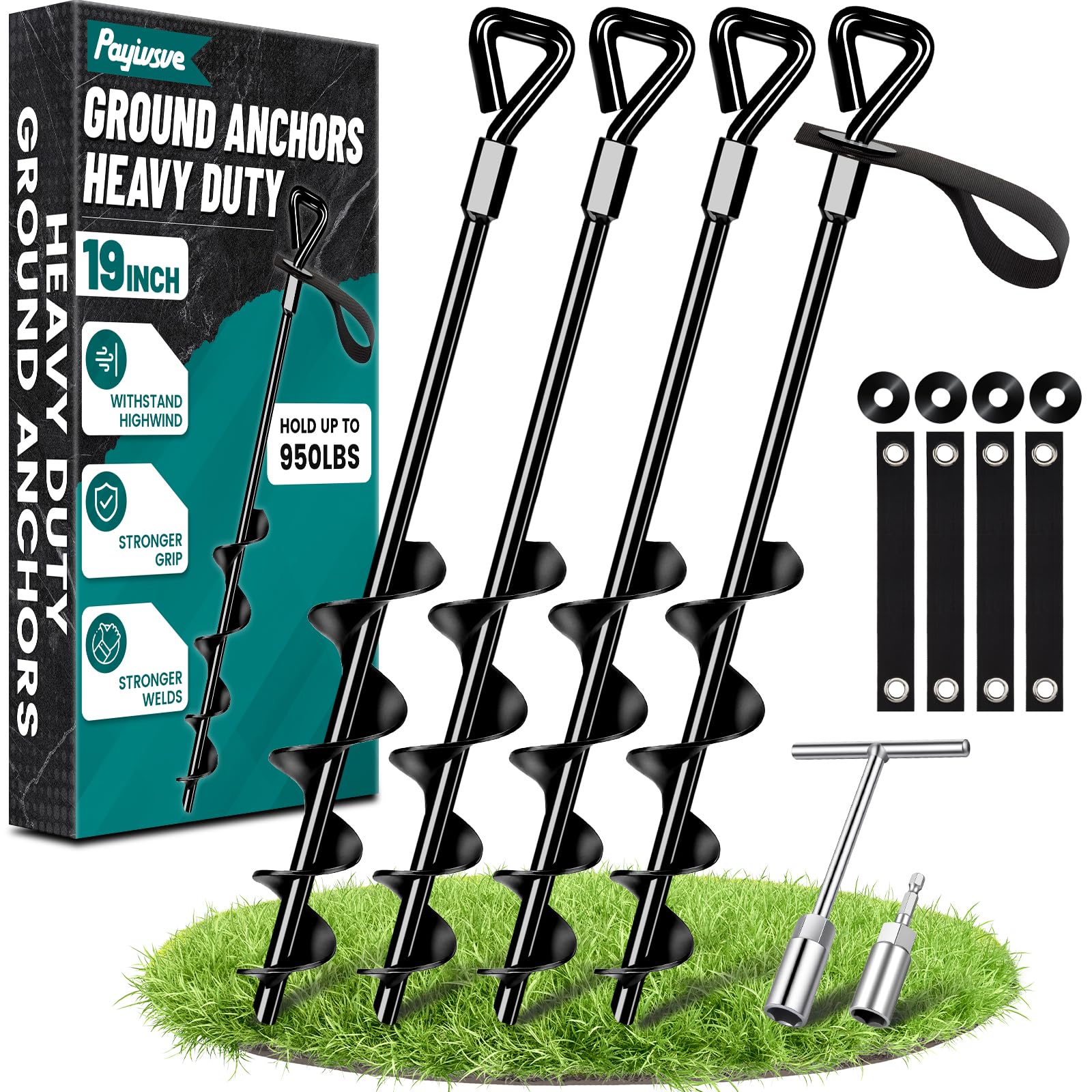 Trampoline Anchors Stakes Ground Anchors Screw-in for High Wind, 4x19in