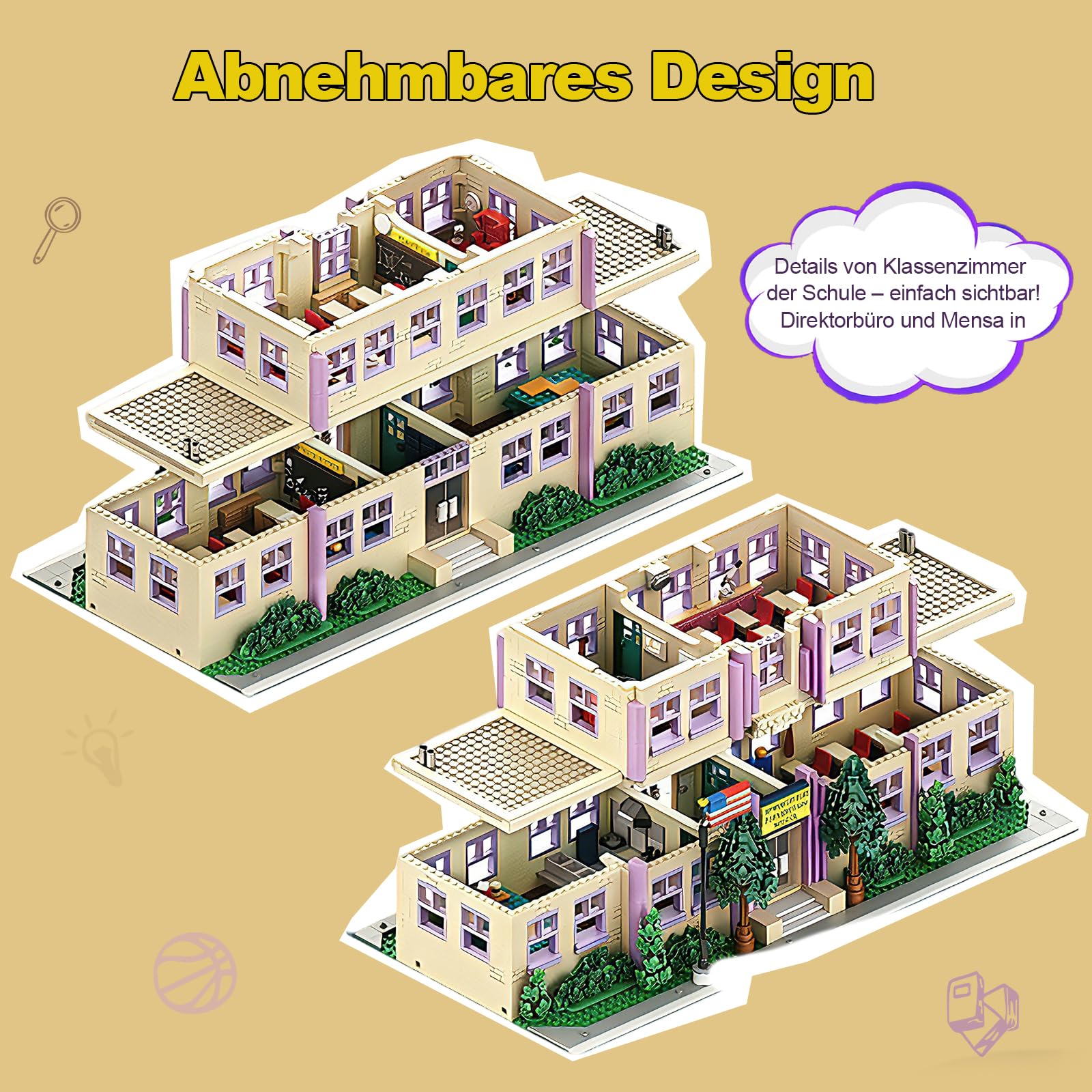 Springfieid Klemmbausteine Haus Set für Erwachsene - 3500 Teile Simpsan Schule Film Architekture Stadthaus Modular Building Compatible mit Barweer
