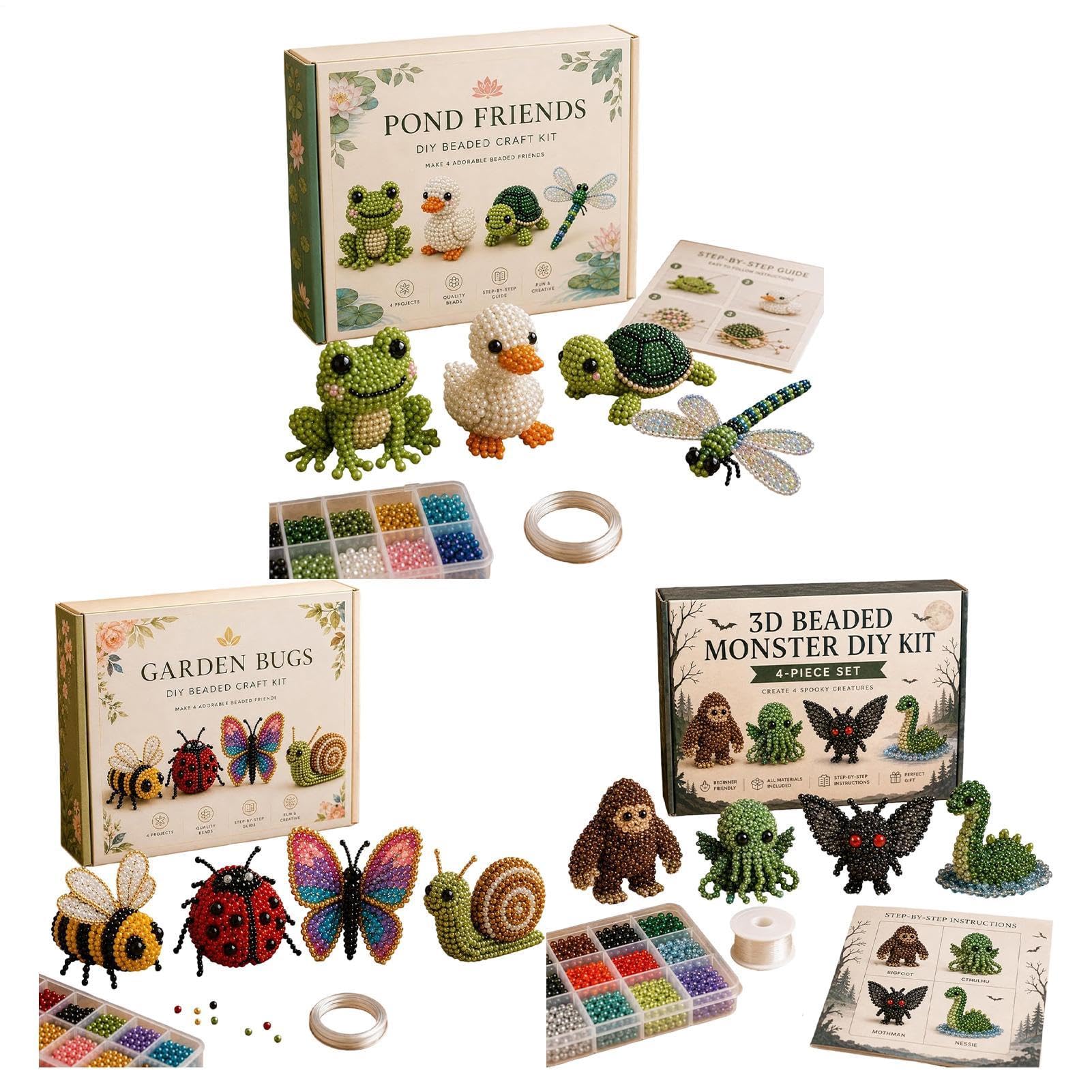 Tiny 3D Bead Animals Art Kit, 8-Pack Handmade Beading Embroidery Kit, Cute 3D Bird & Animal Beads Craft Set with Instruction, Creative Crafting Bead Kits for Adults Teens Beginners