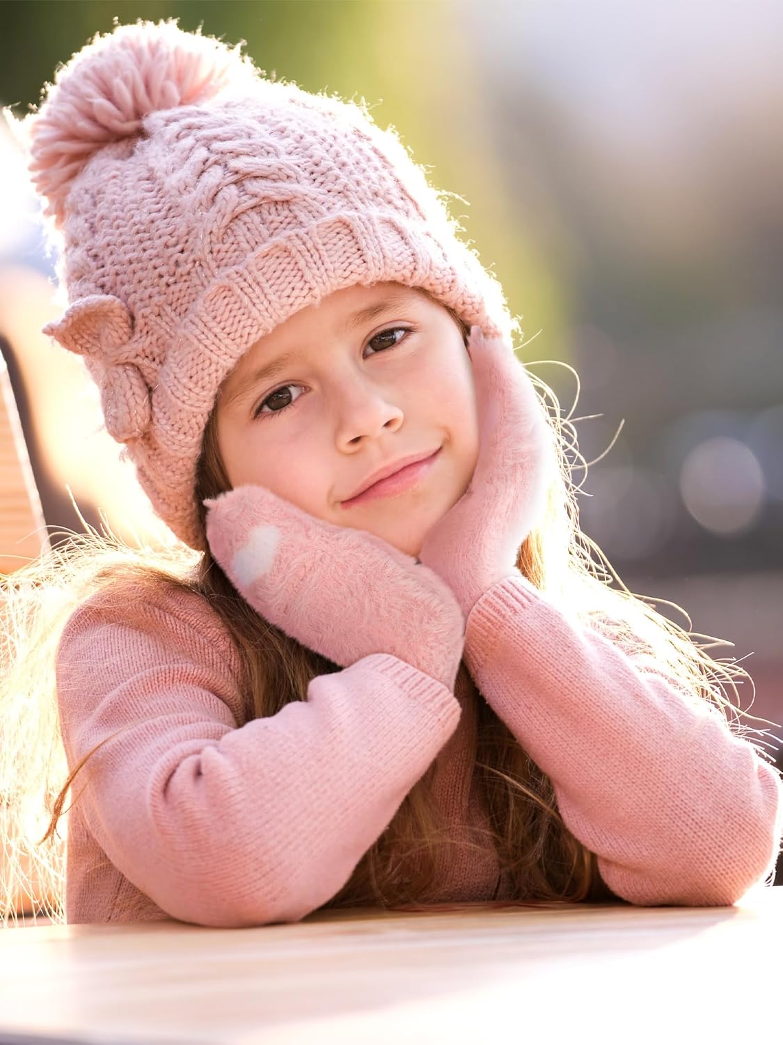 Geyoga 3 Pair Kids Fingerless Gloves for Girls Winter Warm Convertible Flip Top Gloves Heart Half Finger Mitten for Toddler - Image 2