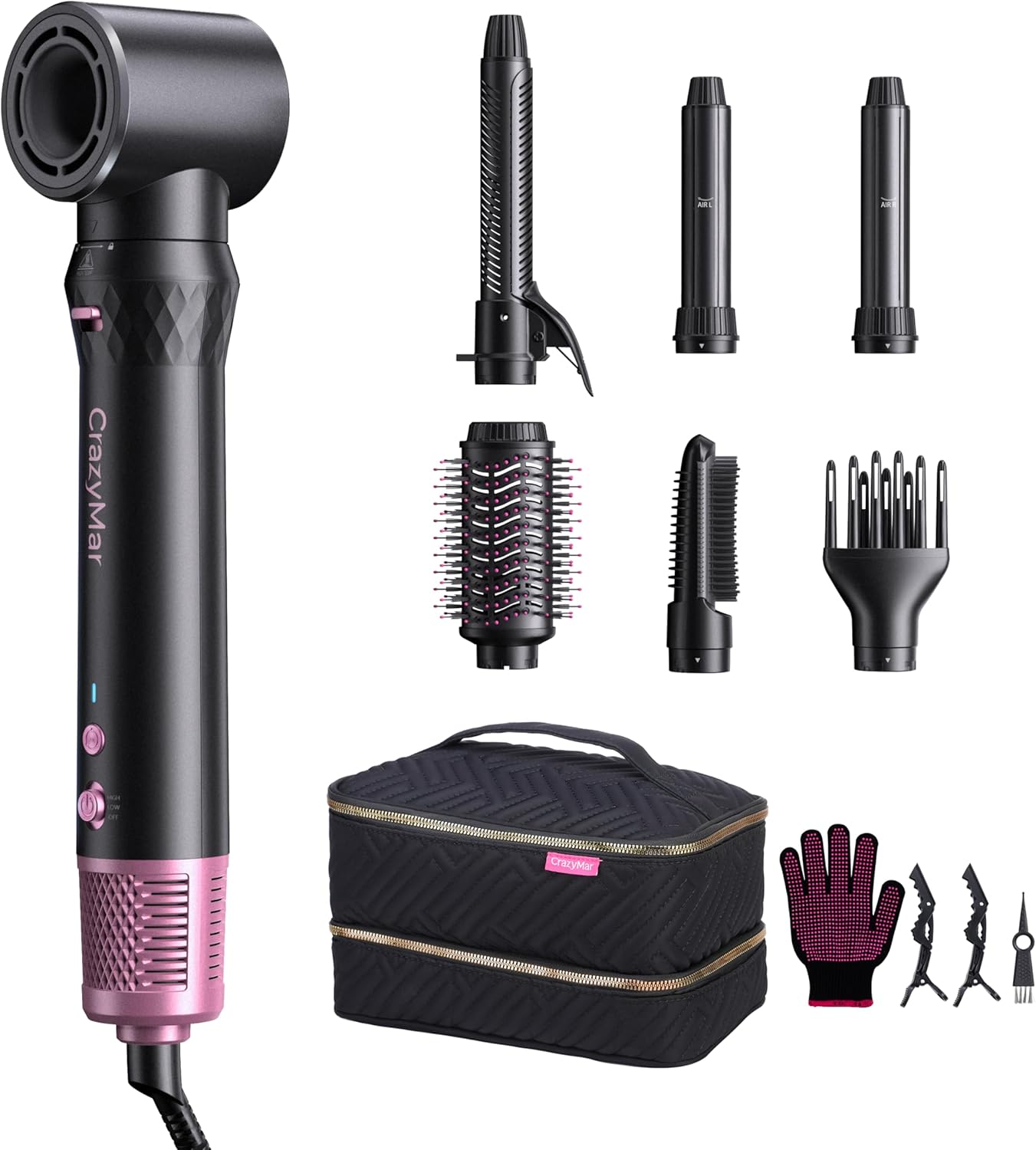 Air Styling & Drying System, Powerful Hair Dryer Brush & Multi-Styler with Auto-Wrap Curlers, Curling Wand, Paddle Brush, Oval Brush, Diffuser with Travel Bag, Ideal for Gift (Rose Pink) Air Styling & Drying System, Powerful Hair Dryer Brush & Multi-Styler with Auto-Wrap Curlers, Curling Wand, Paddle Brush, Oval Brush, Diffuser with Travel Bag, Ideal for Gift (Rose Pink)