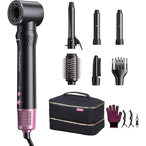 Air Styling & Drying System, Powerful Hair Dryer Brush & Multi-Styler with Auto-Wrap Curlers, Curling Wand, Paddle Brush, Oval Brush, Diffuser with Travel Bag, Ideal for Gift (Rose Pink)