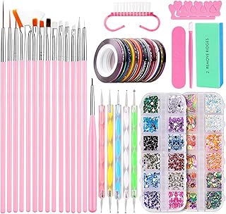 Nail Art Tools Kit, Nail Design Tools with Nail Art Brushes Set, Nail Dotting Tool, Nail Striping Tapes, Rhinestones Cryst...