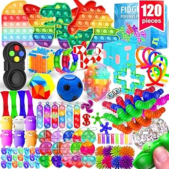 Fidget Toys, 120 Pack Fidgets Set Stocking Stuffers for Kids Party Favors Autism Sensory Toy Bulk Adults Kids Boys Girls Teens Stress Autistic ADHD Anxiety Carnival Treasure Classroom Prizes